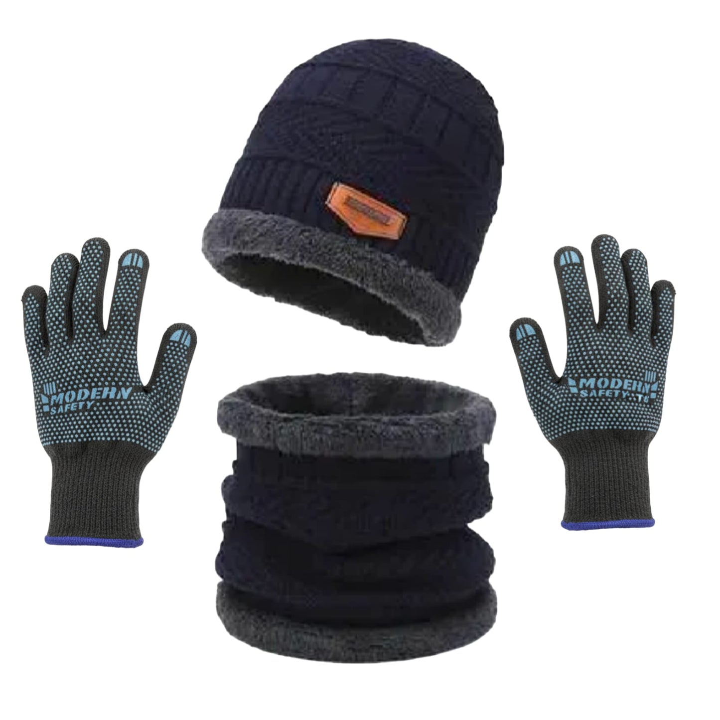 Premium Knitted Beanie Cap, Neck Gaiter And Touchscreen Gloves Combo Pack Complete Winter Essentials For Cold Weather Protection (Blue)