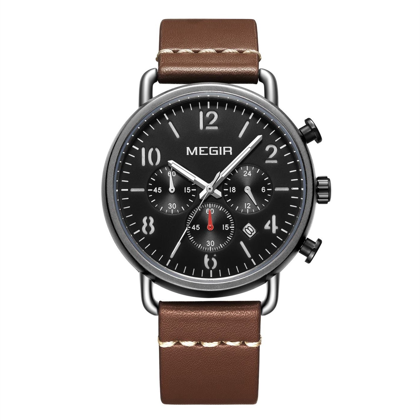 MEGIR Fashion Mens Watches Luxury Sport Quartz Wrist Watch Steel Mesh Business Casual Watches Calendar Leather Band Man Clock