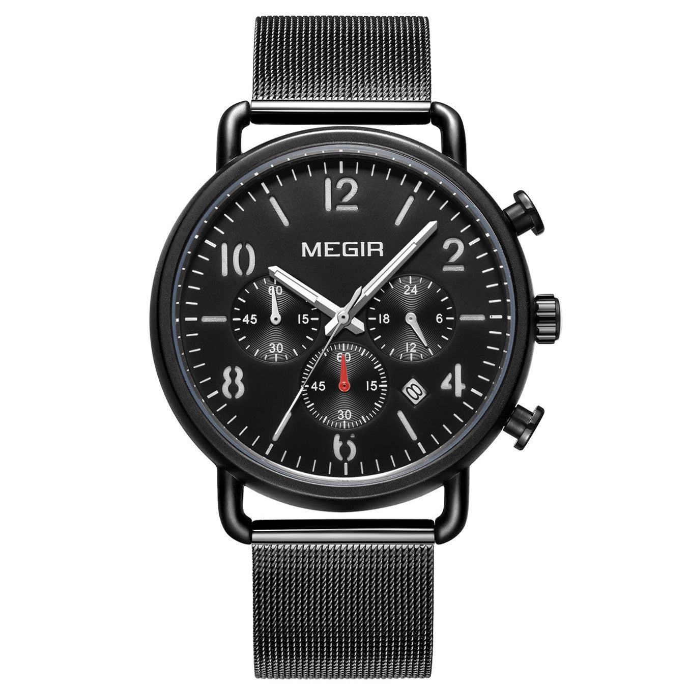 MEGIR Fashion Mens Watches Luxury Sport Quartz Wrist Watch Steel Mesh Business Casual Watches Calendar Leather Band Man Clock