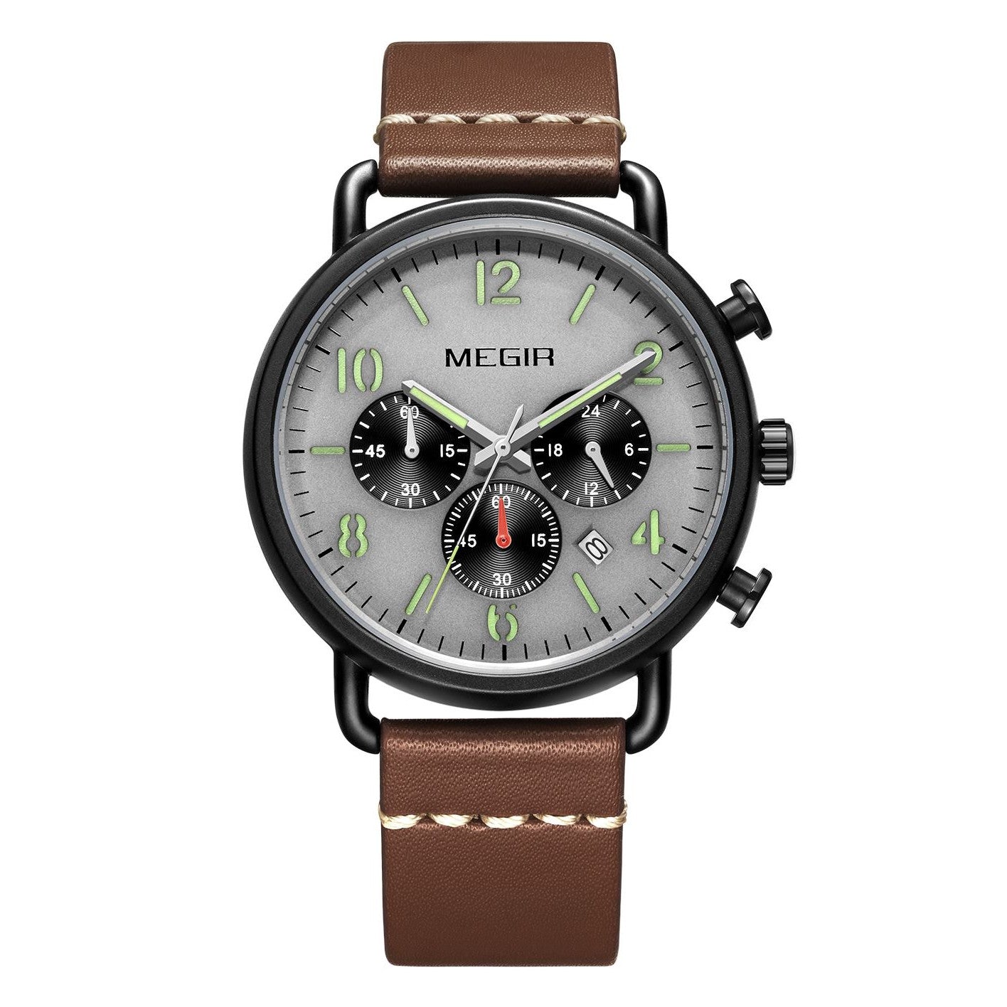 MEGIR Fashion Mens Watches Luxury Sport Quartz Wrist Watch Steel Mesh Business Casual Watches Calendar Leather Band Man Clock