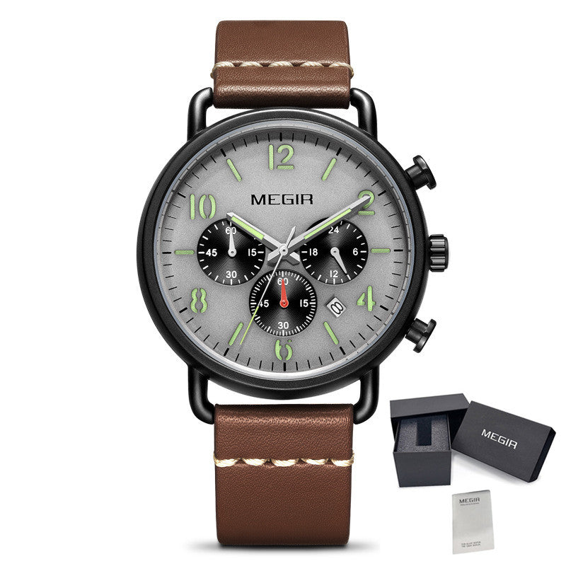 MEGIR Fashion Mens Watches Luxury Sport Quartz Wrist Watch Steel Mesh Business Casual Watches Calendar Leather Band Man Clock