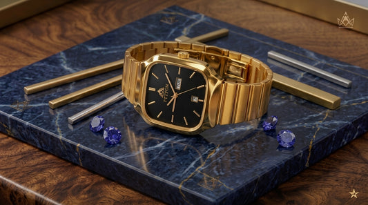 Men’s Gold & Black Square Watch | Free Delivery All Over Pakistan