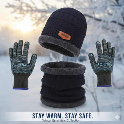 Premium Knitted Beanie Cap, Neck Gaiter And Touchscreen Gloves Combo Pack  Complete Winter Essentials For Cold Weather Protection (Blue)