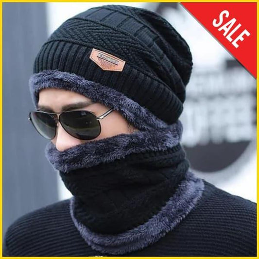 Wool Cap With Neck Warmer | Beanie And Scarf Set With Fleece Mask | Winter Thermal Wool Cap For Men And Women (Blue)