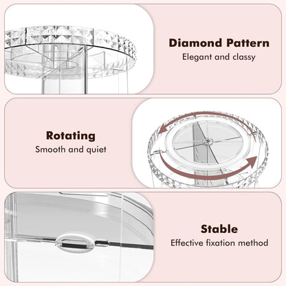 360° Rotating Acrylic Makeup Organizer – Multi-Tier Cosmetic Storage with Diamond-Cut Design