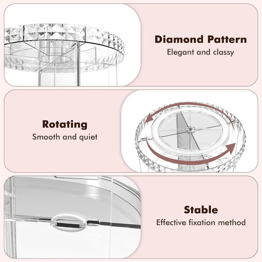 360° Rotating Acrylic Makeup Organizer – Multi-Tier Cosmetic Storage with Diamond-Cut Design