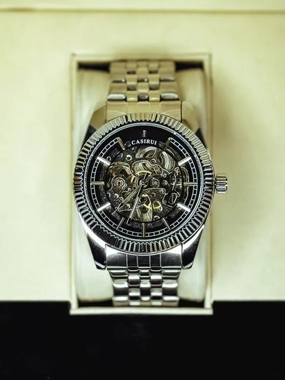 Silver-Tone men  Round Automatic Skeleton Watch(Free Delivery)