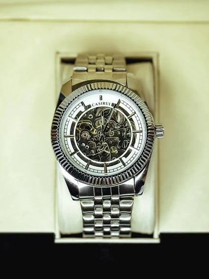 Silver-Tone men  Round Automatic Skeleton Watch(Free Delivery)