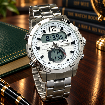 SKMEI 1391 Dual Time Watch | Rs. 4,499 | Free Delivery All Over Pakistan | White & Black Dial