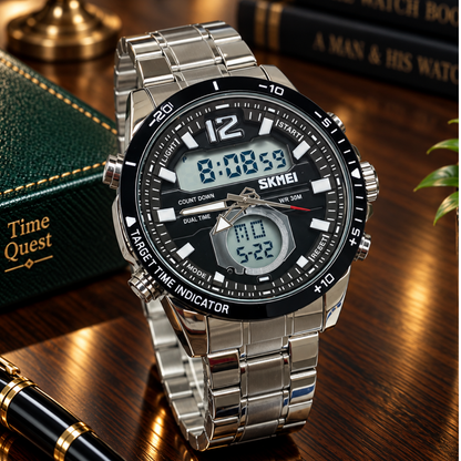 SKMEI 1391 Dual Time Watch | Rs. 4,499 | Free Delivery All Over Pakistan | White & Black Dial
