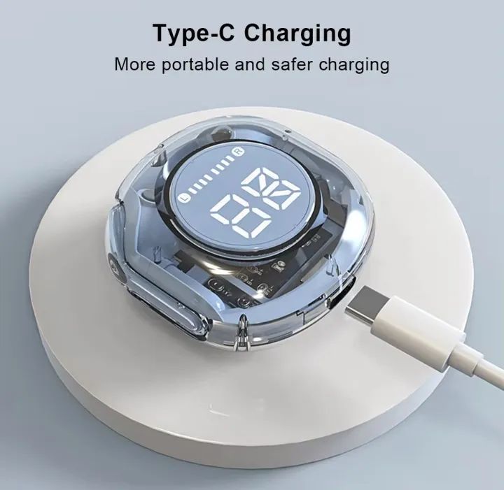 Air39 Transparent Wireless Earbuds – LED Display, HD Bass & Gaming TWS