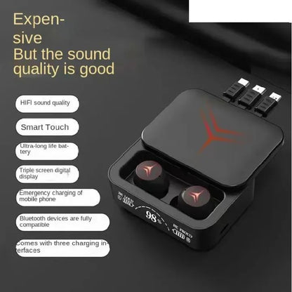 M88 Plus TWS Wireless Earbuds With 3 Cables LED Display Type C Low Latency 9D Sterio HIFI Audio Bluetooth Earphones Headset with Power Bank