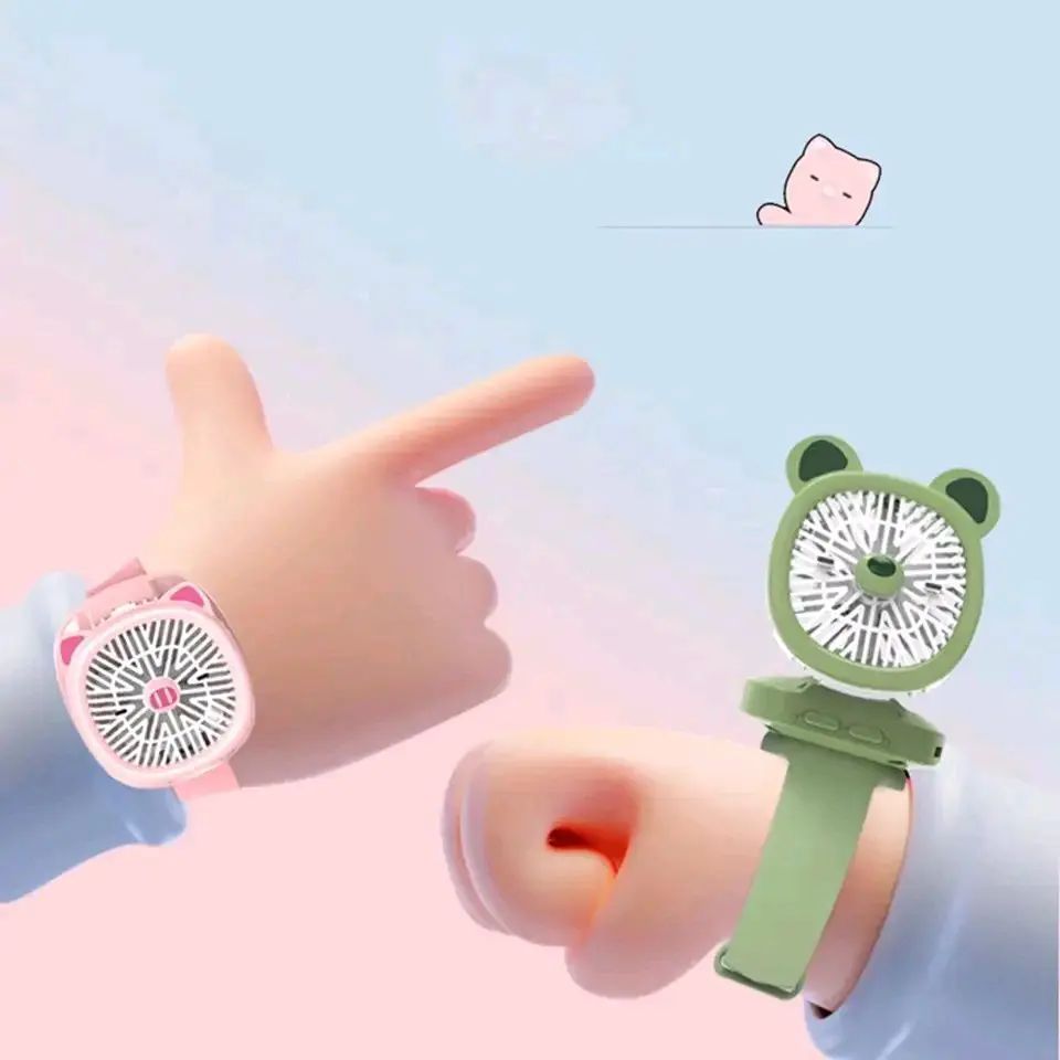 Watch Fan Cartoon with Wrist Strap Rechargeable 3Levels Adjustable Handheld Fan for TravelLow