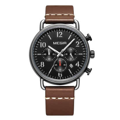 MEGIR Fashion Mens Watches Luxury Sport Quartz Wrist Watch Steel Mesh Business Casual Watches Calendar Leather Band Man Clock