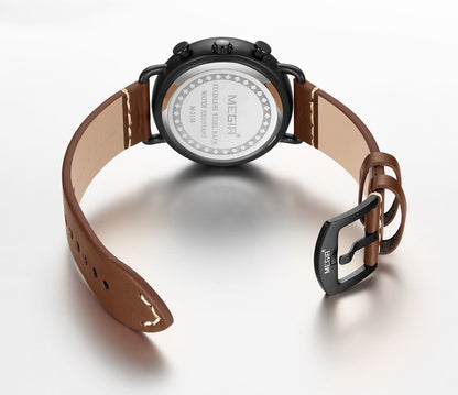 MEGIR Fashion Mens Watches Luxury Sport Quartz Wrist Watch Steel Mesh Business Casual Watches Calendar Leather Band Man Clock
