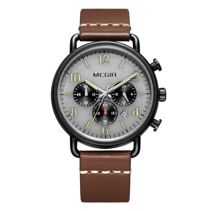 MEGIR Fashion Mens Watches Luxury Sport Quartz Wrist Watch Steel Mesh Business Casual Watches Calendar Leather Band Man Clock