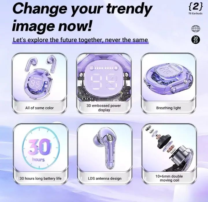 Air39 Transparent Wireless Earbuds – LED Display, HD Bass & Gaming TWS