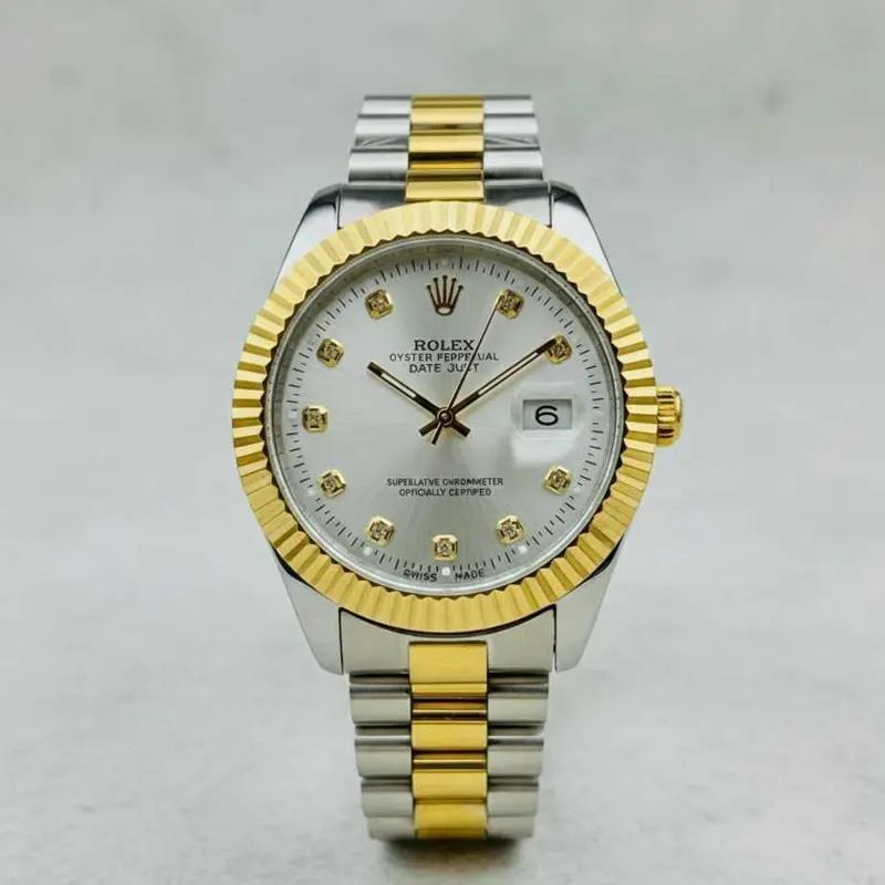 Roolex Wrist Watch Two Tone Silver & Gold With White Dial (Generic Quality)