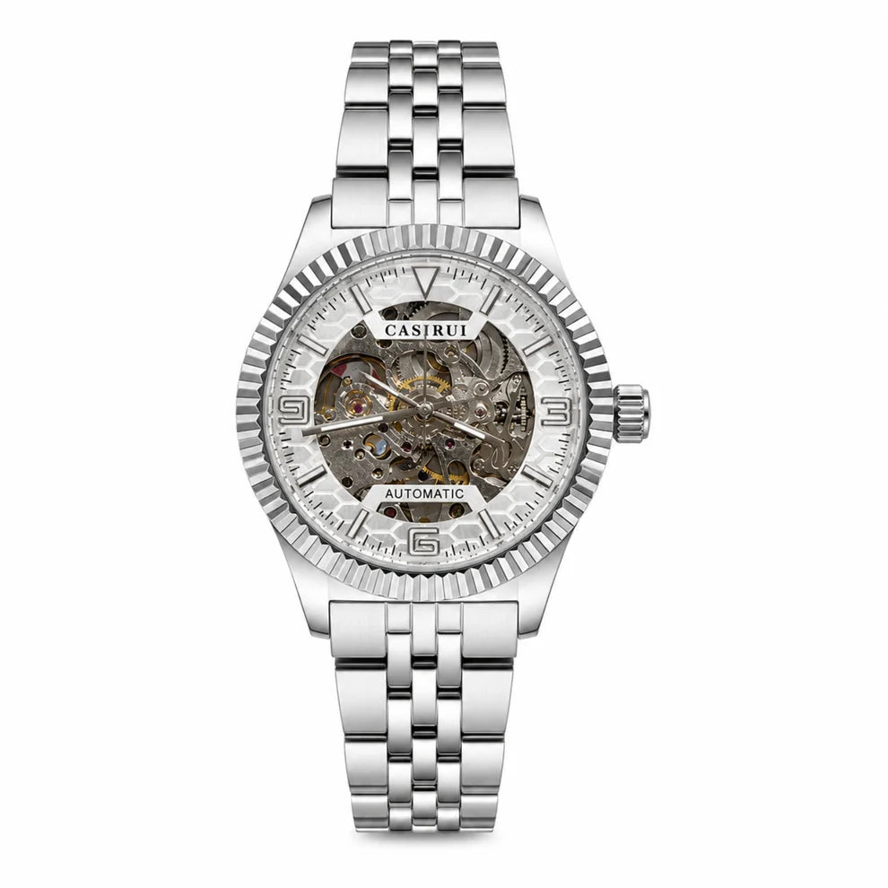 Silver-Tone men  Round Automatic Skeleton Watch(Free Delivery)