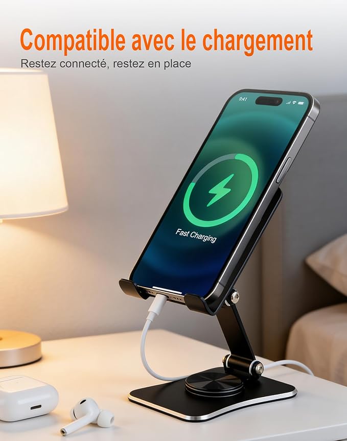 Black Small Mobile Phone Holder Aluminum Alloy Angle Height Adjustable Rotating Base Stable Waterproof Cell Phone Stand Holder
