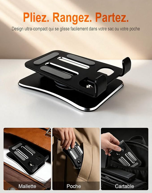 Black Small Mobile Phone Holder Aluminum Alloy Angle Height Adjustable Rotating Base Stable Waterproof Cell Phone Stand Holder