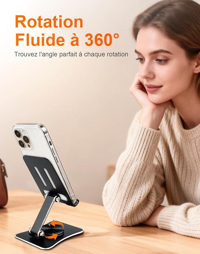 Black Small Mobile Phone Holder Aluminum Alloy Angle Height Adjustable Rotating Base Stable Waterproof Cell Phone Stand Holder