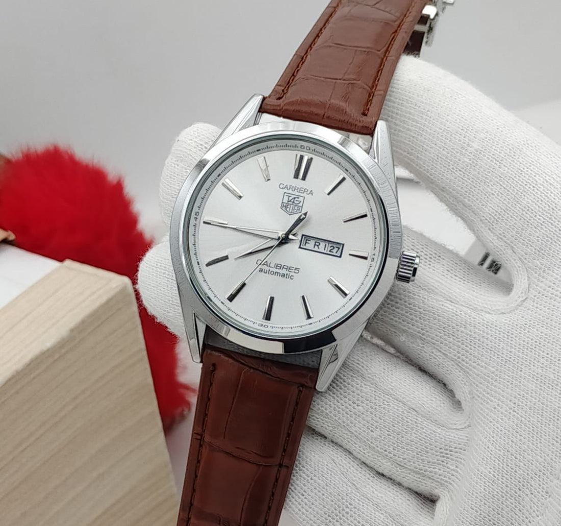 Carrera Calibre 5 - Luxury Swiss Watch With Leather Strap Mens Watch Wrist Watch | Best Quality Men Watch | Best Quality Analog Watch For Men - Without Box - Black