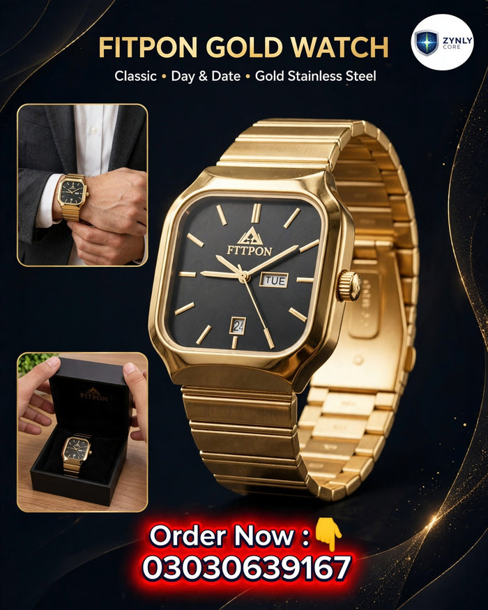 Men’s Gold & Black Square Watch | Free Delivery All Over Pakistan