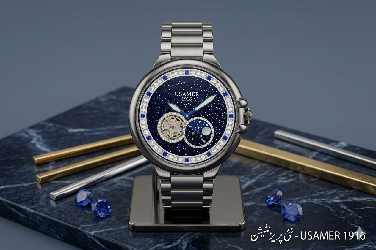 Usamer 1916 Luxury Starry Dial Watch – Silver & Blue Stainless Steel Quartz Watch