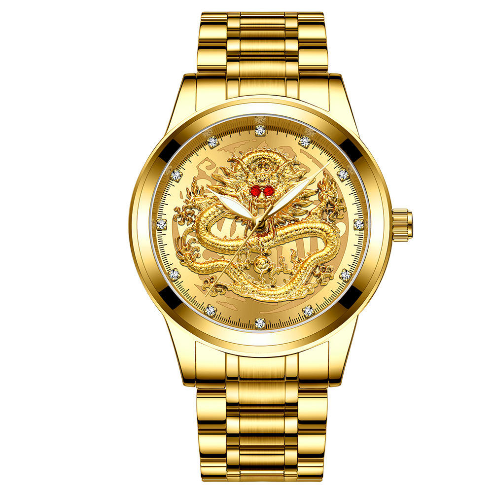 FNGEEN 336 Top Luxury Men Gold Dragon Watch Waterproof Luminous Quartz Watches Mens Alloy Band Hot Selling Clock
