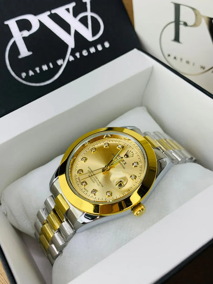Roolex Wrist Watch Two Tone Silver & Gold With White Dial (Generic Quality)