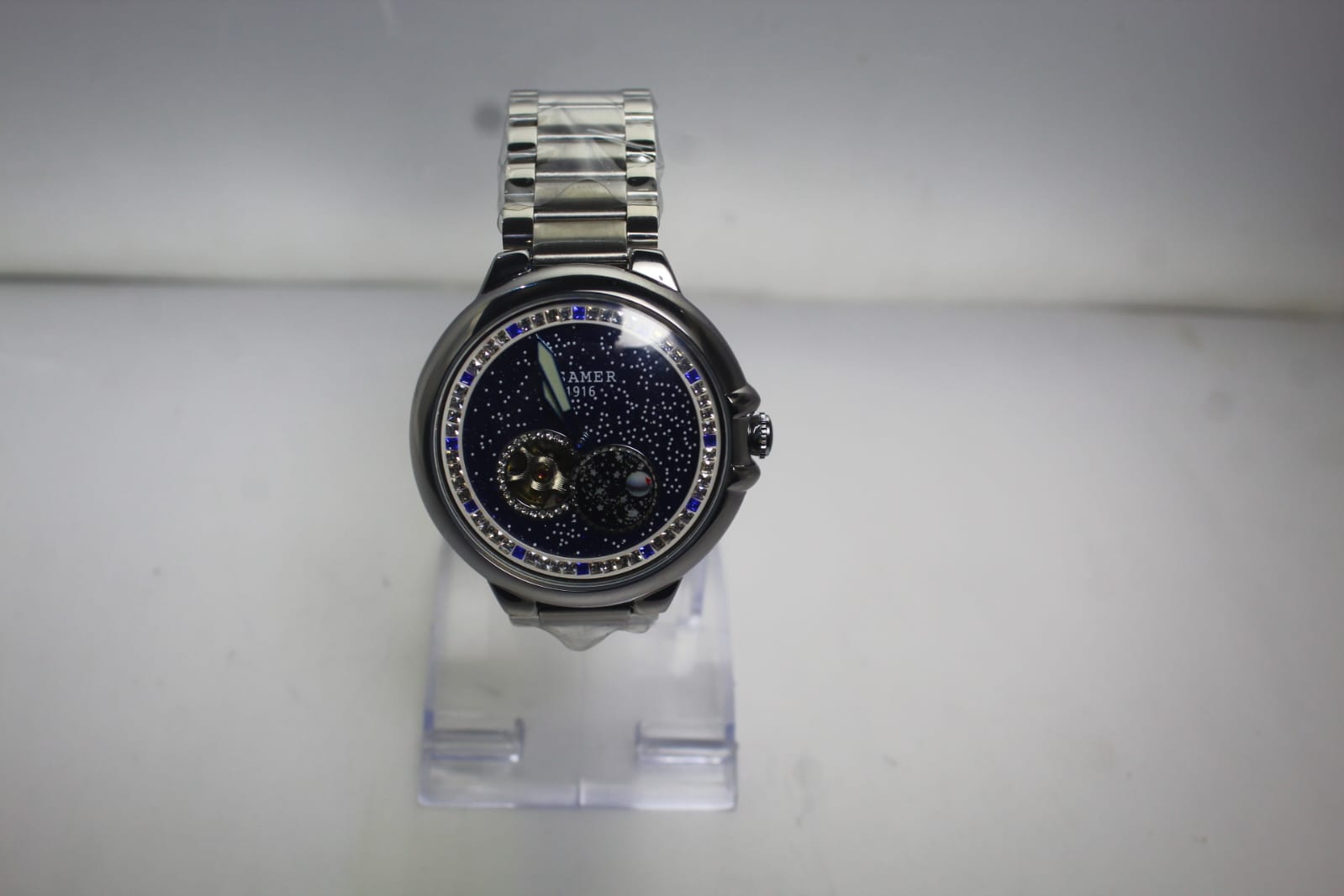 Usamer 1916 Luxury Starry Dial Watch – Silver & Blue Stainless Steel Quartz Watch