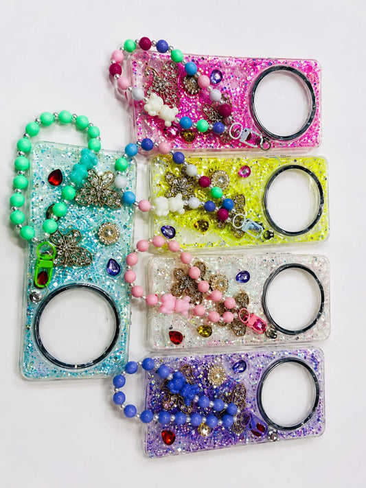 Premium Bling Glitter Butterfly Cover with Matching Bead Bracelet Lanyard – Stylish Shockproof Back Case