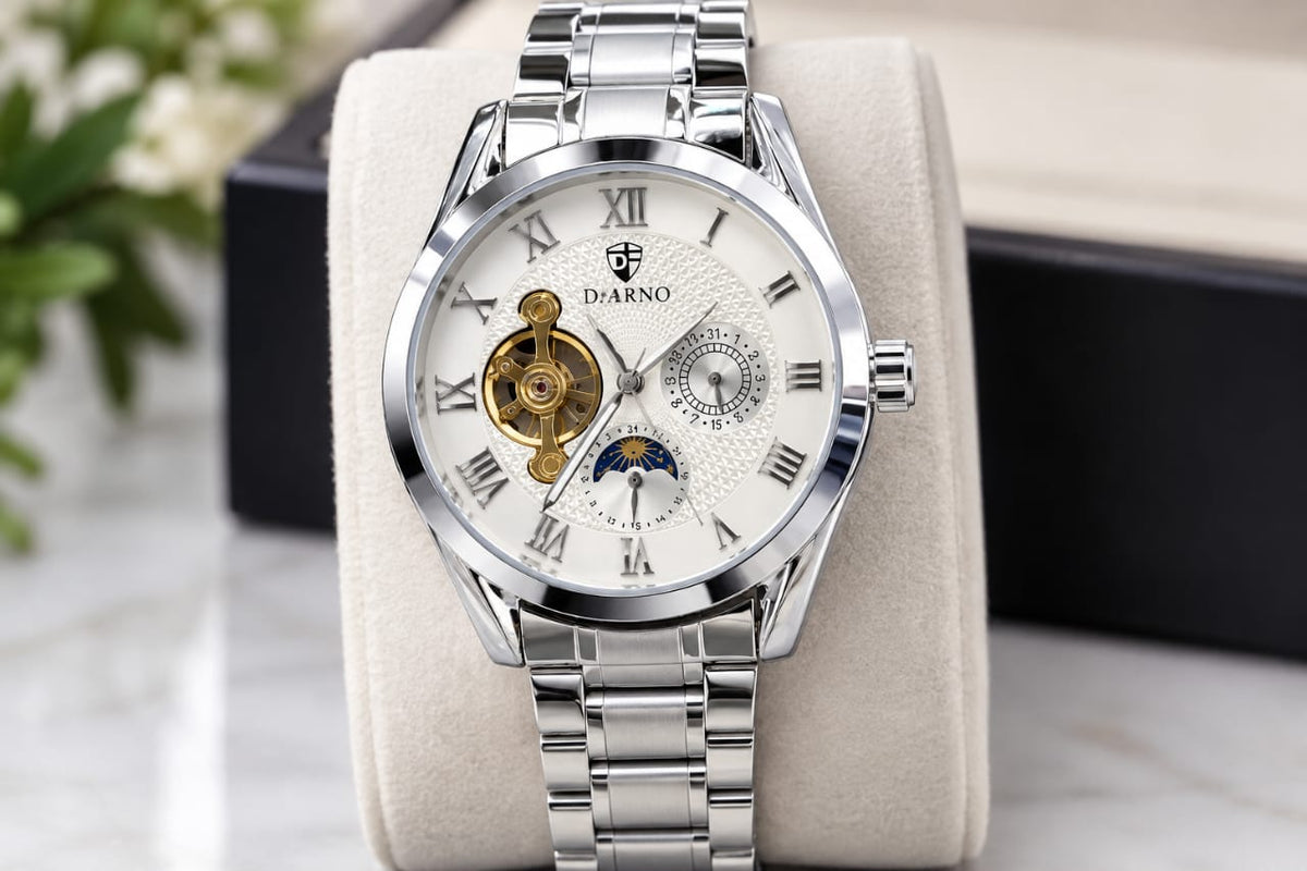 Fully Automatic Men’s Watch – Blue & White Dial | No Cell Needed(Free Delivery