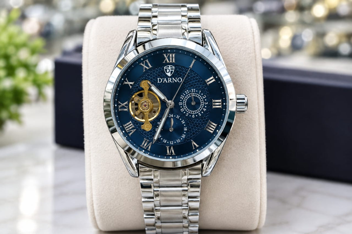 Fully Automatic Men’s Watch – Blue & White Dial | No Cell Needed(Free Delivery
