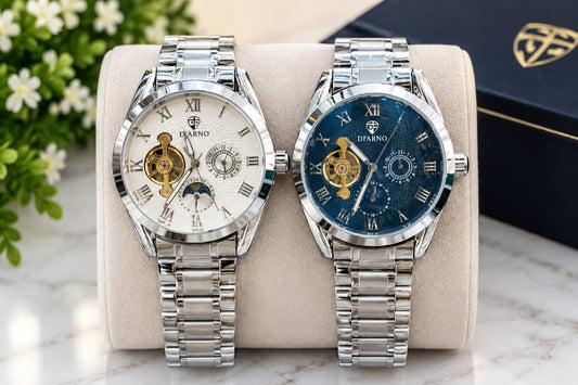 Fully Automatic Men’s Watch – Blue & White Dial | No Cell Needed(Free Delivery