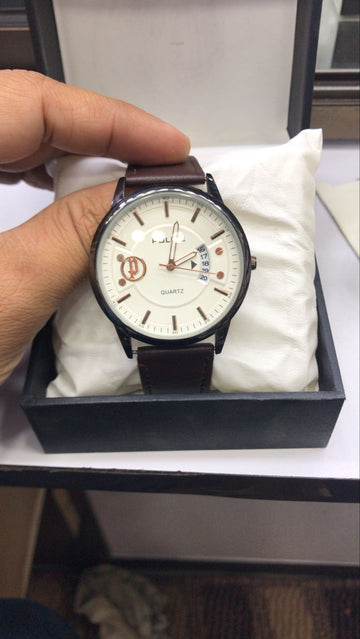 Police Watch – Elegant Design with Date Display | Leather Strap | Quartz Movement | Water Resistant - Black Strap with Black Dial