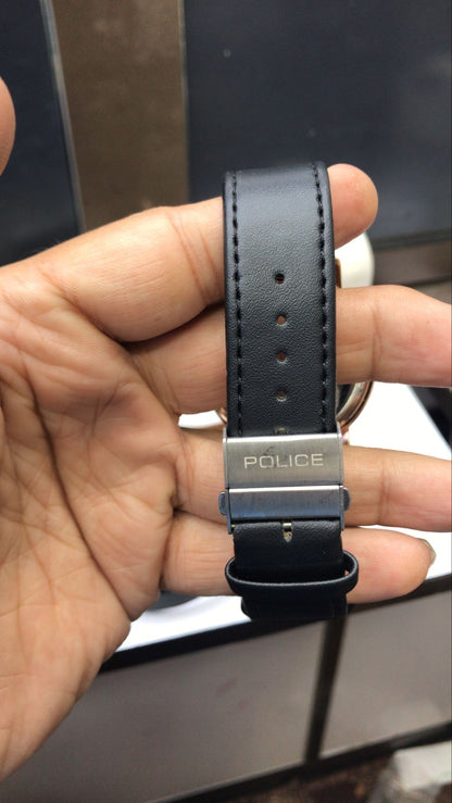 Police Watch – Elegant Design with Date Display | Leather Strap | Quartz Movement | Water Resistant - Black Strap with Black Dial