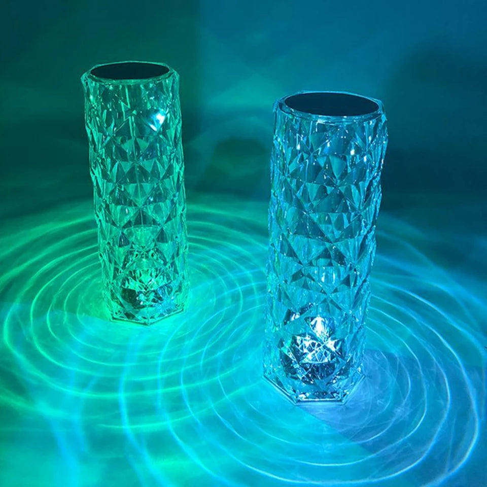 16 Colors Crystal Rose Touch Lamp – USB Rechargeable Acrylic Bedside Table Lamp with Remote