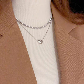 Elegant Double Layer Heart Pearl Pendant Necklace – Women’s Party Jewelry & Gift Accessory