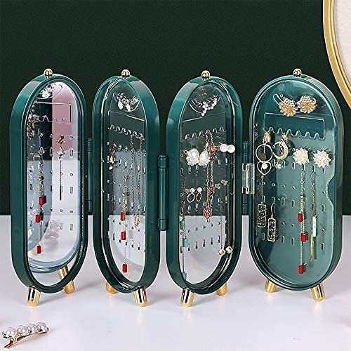 Foldable Jewelry Box Organizer with Mirror – Dustproof Storage & Display Case