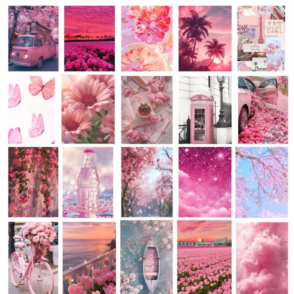 Pink Wall Collage Pack of 20  Aesthetic Bedroom Décor Stickers & Photo Prints