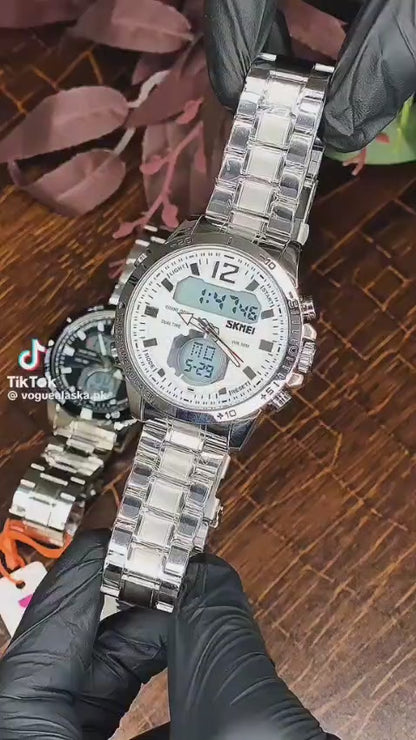 SKMEI 1391 Dual Time Watch | Rs. 4,499 | Free Delivery All Over Pakistan | White & Black Dial