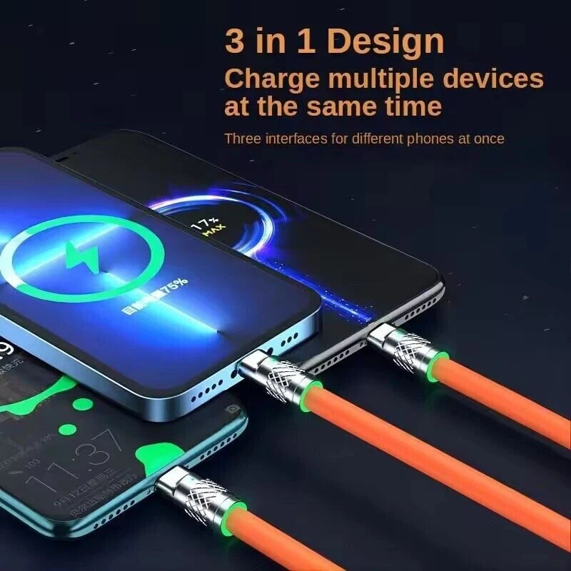 3 in 1 Multi USB Charger Charging Cable Cord For USB-C Micro USB Android IPhone